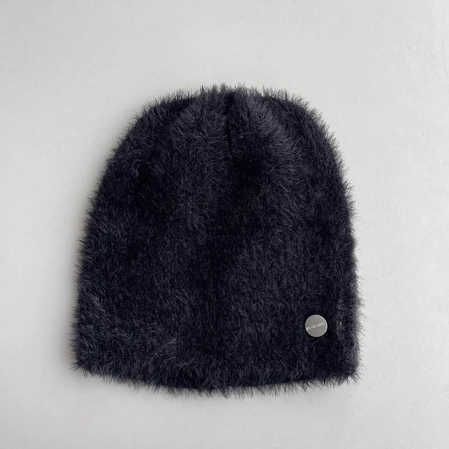 Korea autumn and winter plush cute ear protection bag head knitted hat women elastic big head circumference versatile wool hat cold hat men