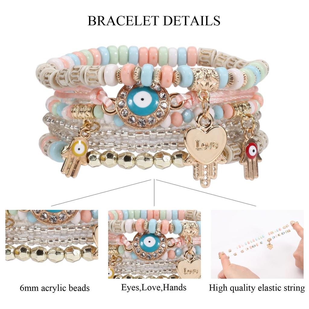 Штабелируемые женские браслеты с большими глазами, многослойный эластичный браслет из бисера BohemianEvil в стиле хиппи