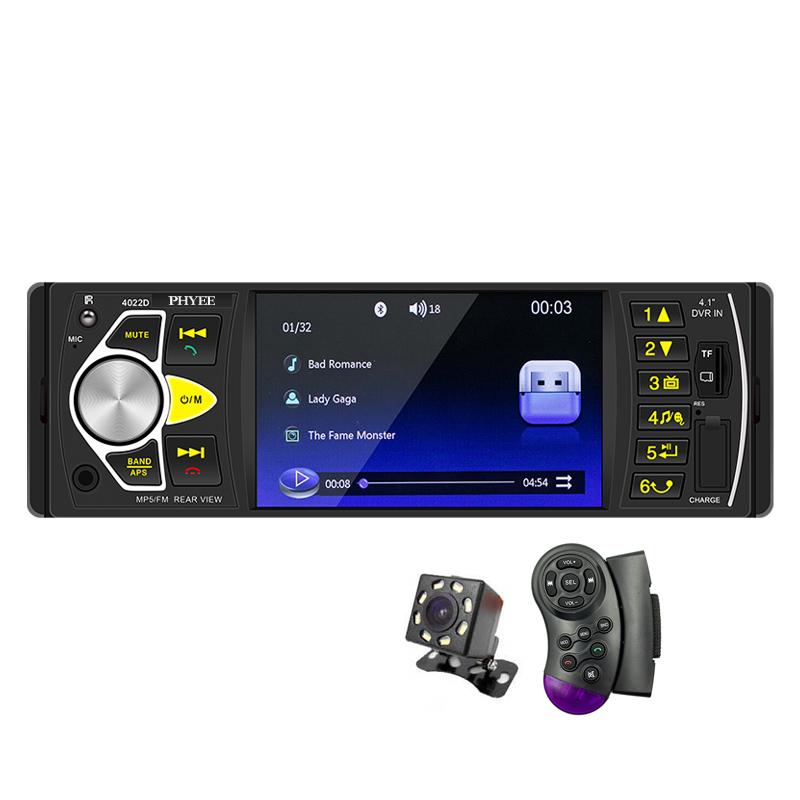 1 Din Car Radio Bluetooth 5.0, LHD Steering Wheel Remote, FLAC Audio Reversing Cam-Input, 7 Color Lights USB/TF/MP5 Player 4022D