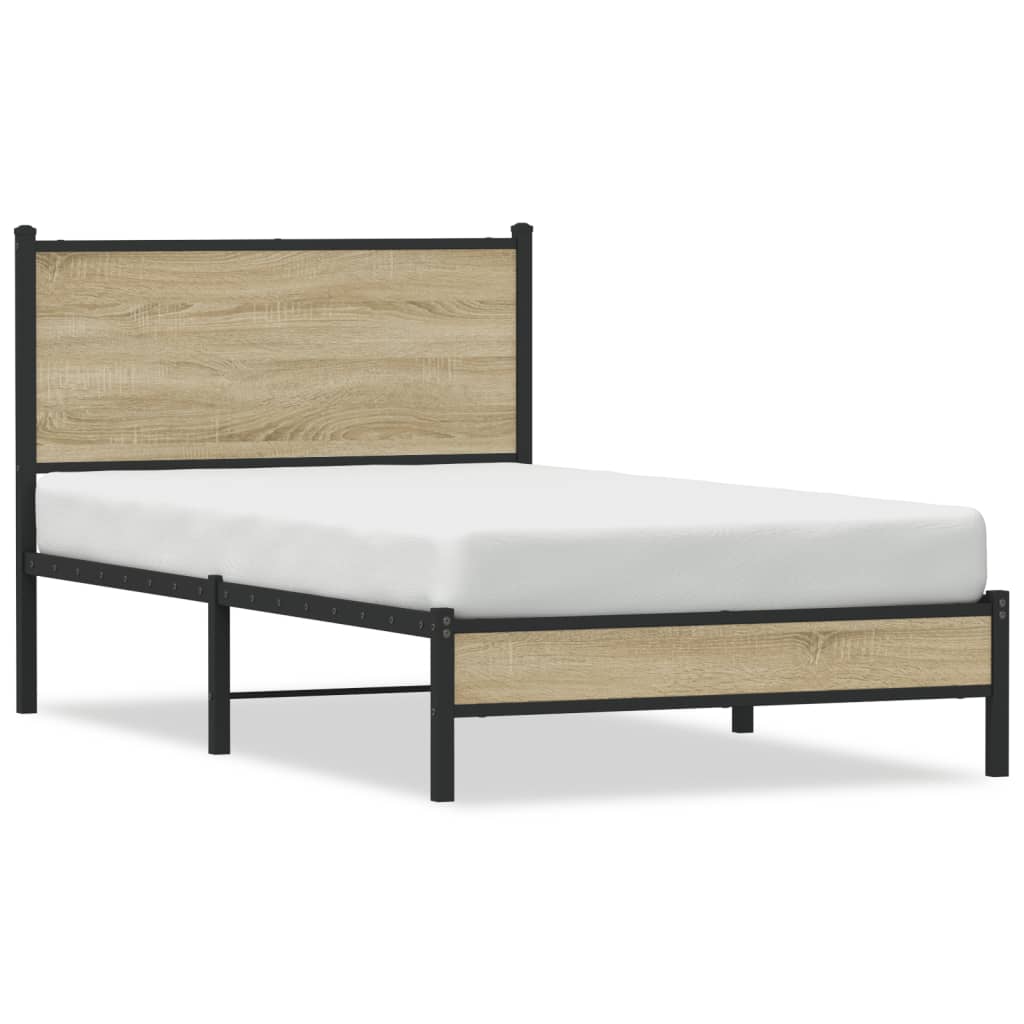vidaXL Metallbett ohne Matratze Sonoma-Eiche 100x190 cm