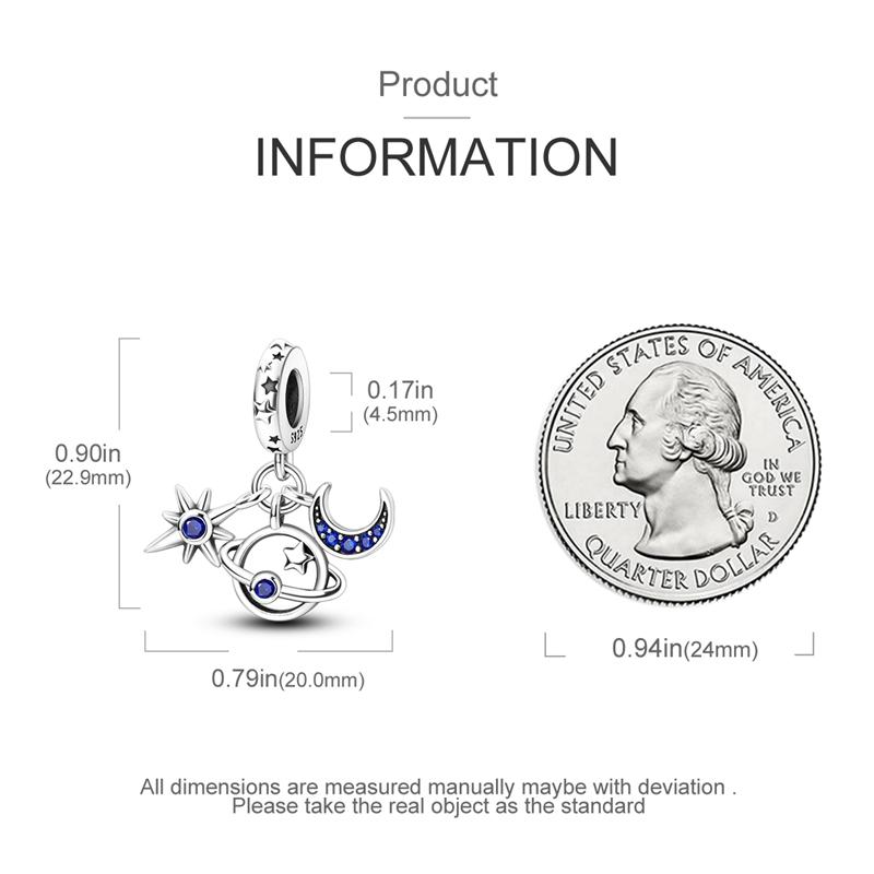 Шармы Медь Синее Звездное Небо Планета Звезда Луна Подвески Подходят Шармы Plata Оригинальный Браслет Женские Украшения Изготовление Подарки