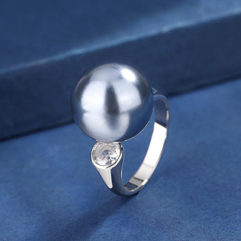 Jewelry Copper Gold Plated Simulation Pearl Simple Wind Ring Female 14Mm