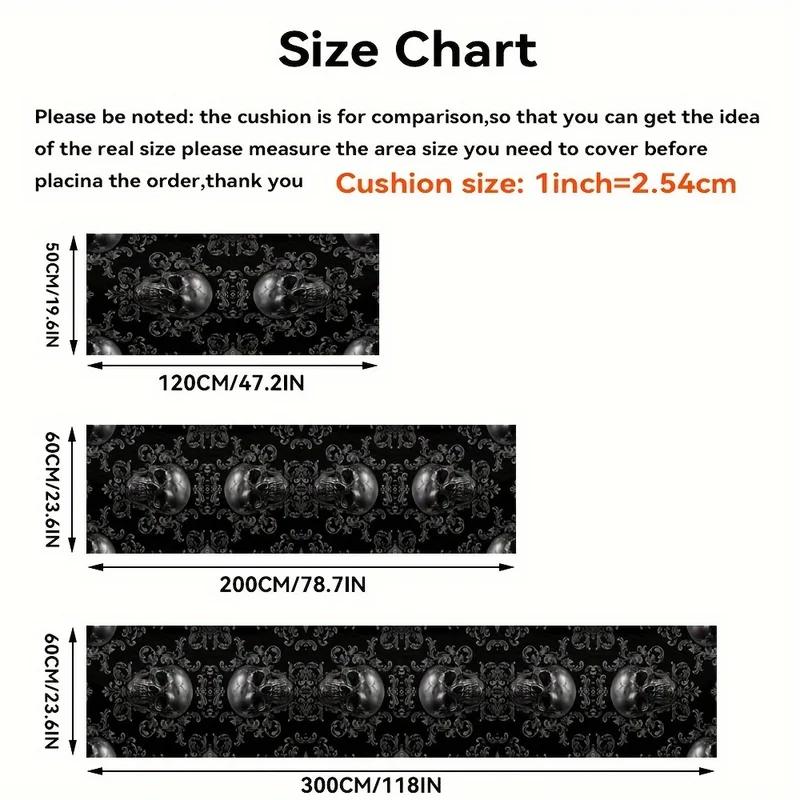 Gothic Skull Runner Rug, Black Floral Pattern Non-Slip Floor Mat for Outdoor Patio, Hallway Gothic Decor