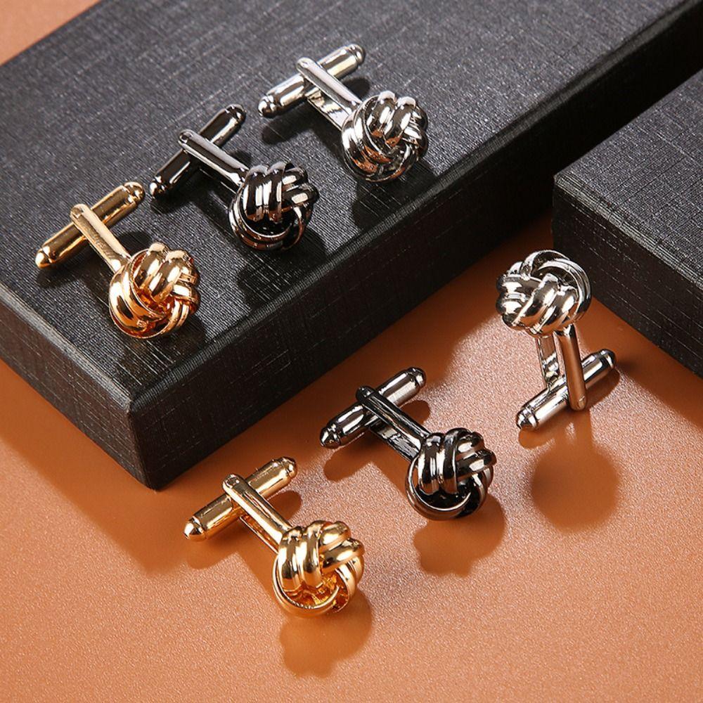 Alloy Alloy Cufflinks Gold Silver Black Shirt Suit Cuff Links Elegant Style Knot Men
