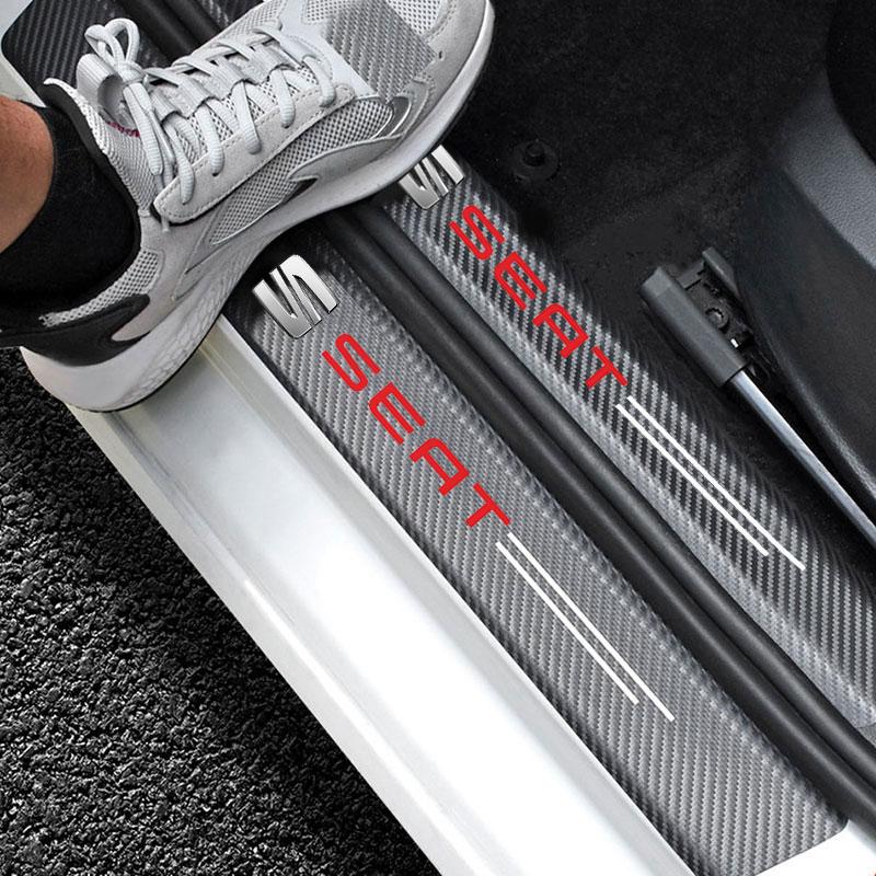 hdzsn4 Car with Logo Door Carbon Fiber Sill Protector Stickers For Seat Leon 5f Ibiza 6l 6j Leon 1p Cushion Altea Xl Car Accessories
