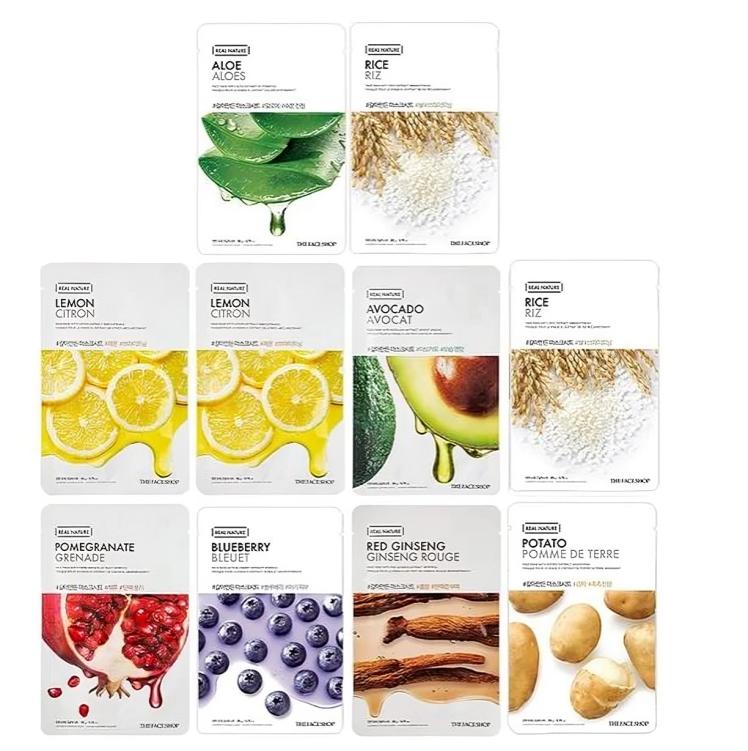 The Face Shop Real Nature Ежедневная сияющая тканевая маска для лица, маска для сияющей кожи и увлажнения, тканевая маска для лица с сывороткой, корейская тканевая маска для унисекс, упаковка 10 шт.