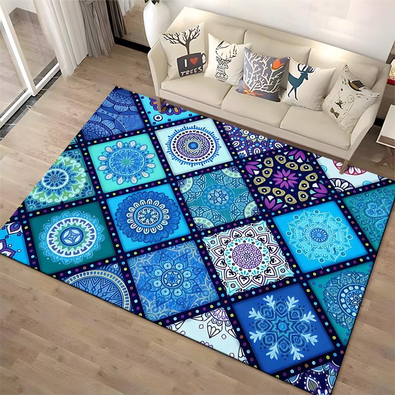 Mandala Pattern Carpet in Vibrant Blue Tones for Home Decoration Suitable for use as an anti-slip for living room bedroom sofas