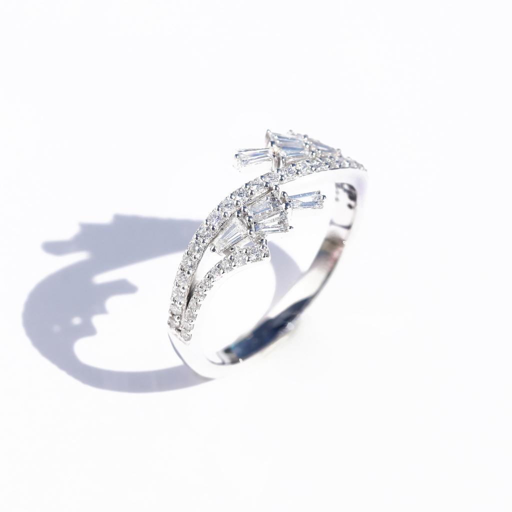 Необычное платиновое кольцо с цирконом, нишевый дизайн, ряд бриллиантов, модное, универсальное, женское кольцо для работы, подарок для вечеринки