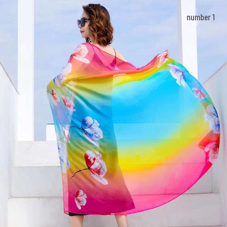 Women's Chiffon Scarf - Lightweight, Printed Sun Protection for Spring, Summer, Fall - Versatile Beach Shawl