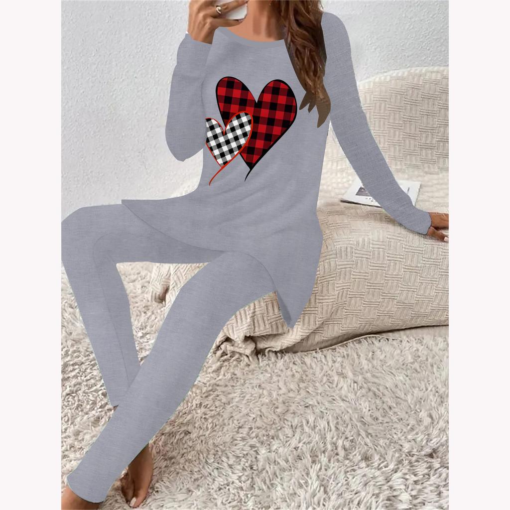 Евро-американская мода 3D принт символа сердца женский всесезонный комплект из двух предметов: футболка с длинным рукавом + длинные брюки. Идеальный подарок на День святого Валентина