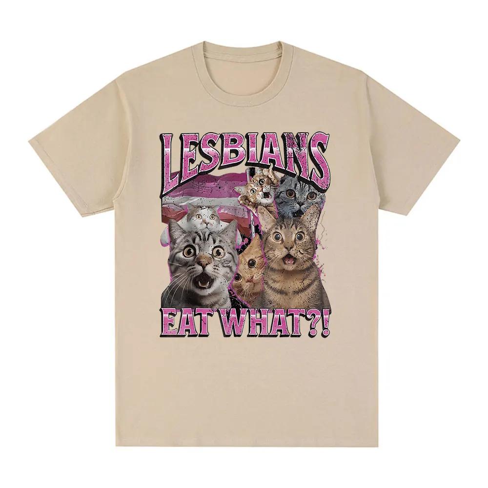 Esbians Eat What Funny Cat Lovers Meme Humor T Shirt Women Fashion Casual Sleeve Harajuku Short Sleeve Casual Aesthetic Clothes