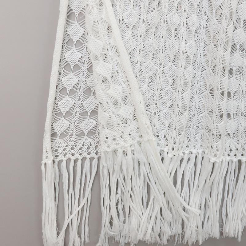 Летнее женское полое вязаное сексуальное платье с кисточками, пляжное бикини, прикрытие, праздничный купальник, длинное платье