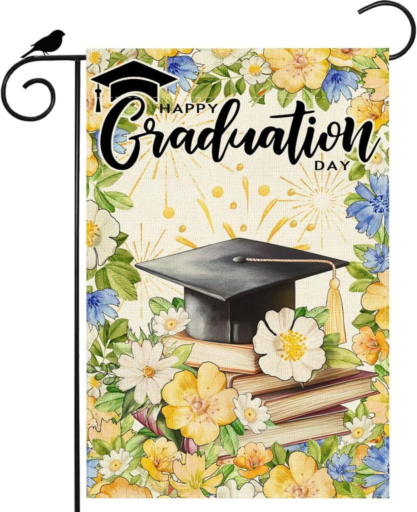 owers Congrats Grad Cap Book Firework Graduation Garden ag 12x18 Inch Double Sided Small Mini Yard ag Outdoor Outside