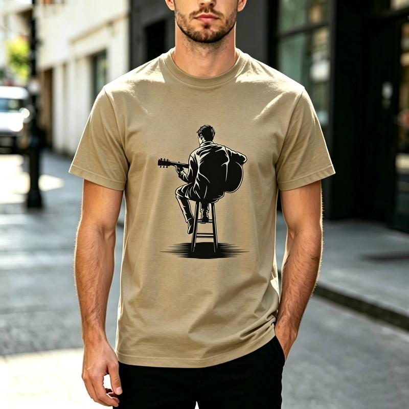 Minimalist Musician Cool Guitar Player Shadow Art Graphic Tee Unisex Unisex Cotton Everyday Travel Crew Neck Short Sleeve T shirt