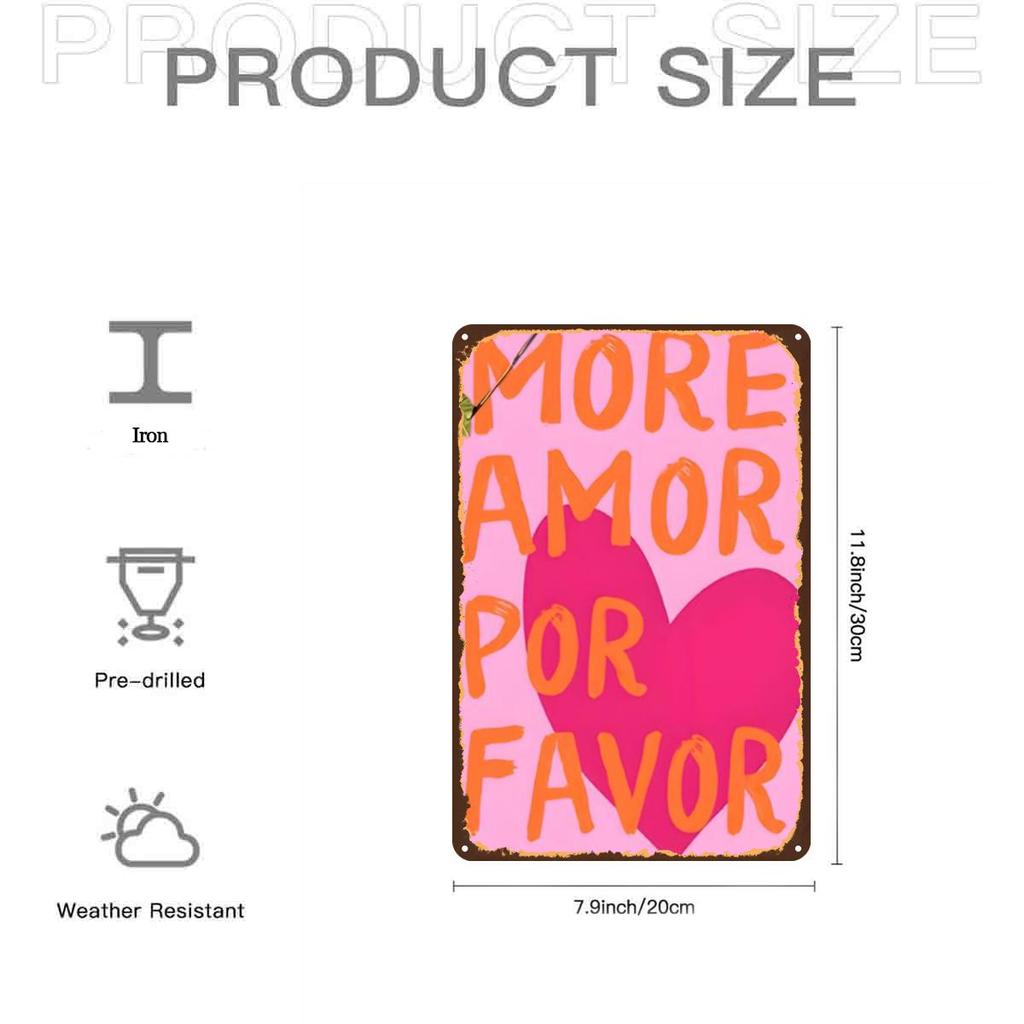 More Amor Por Favor Vintage Decorative Sign Pink Heart Wall Art for Home Bedroom Kitchen Romantic Decor