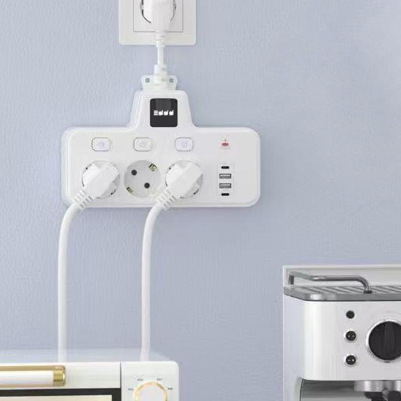 3-контактный дорожный адаптер с сенсорным ночником и 4 USB-портами, защита от перегрузки, для европейцев, домашние офисы