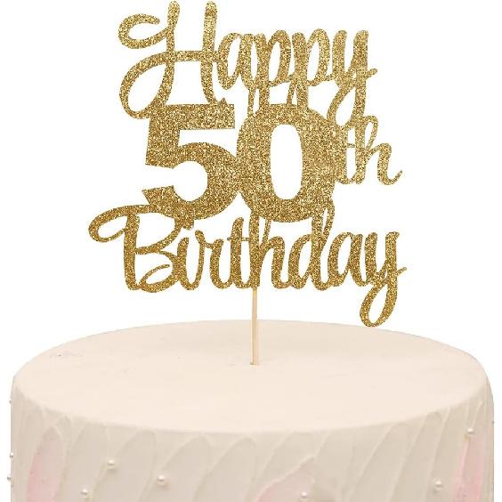 Счастливый 50-й День Рождения Топпер для Торта - Украшения на 50-й День Рождения, 50-й Топпер, Украшения для Торта на 50-летие, Декор на 50-летний Юбилей