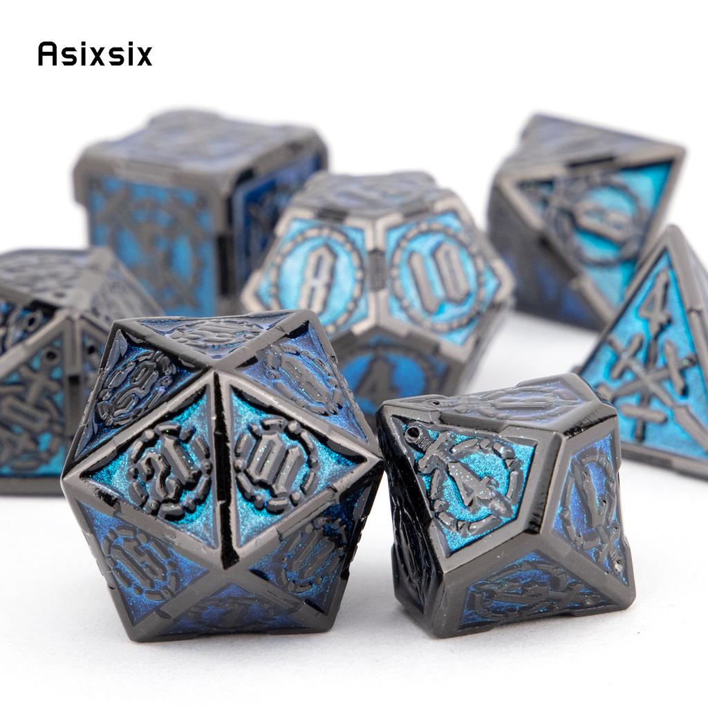 7 шт. синие, серебряные двойные мечи, металлические кубики, набор одноцветных многогранных кубиков, подходящий для ролевой игры, настольной игры Pathfinder