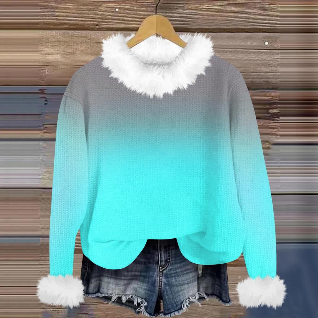 Свитшоты для женщин Вязаный свитер Милая рубашка Осенний круглый вырез Пуловер с меховым воротником Топы