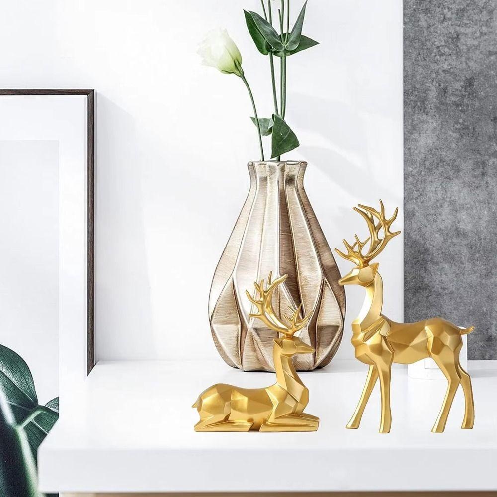 2Pcs Modern Resin Reindeer Sculpture Sitting/Standing Position Elk Figurine Table Decor