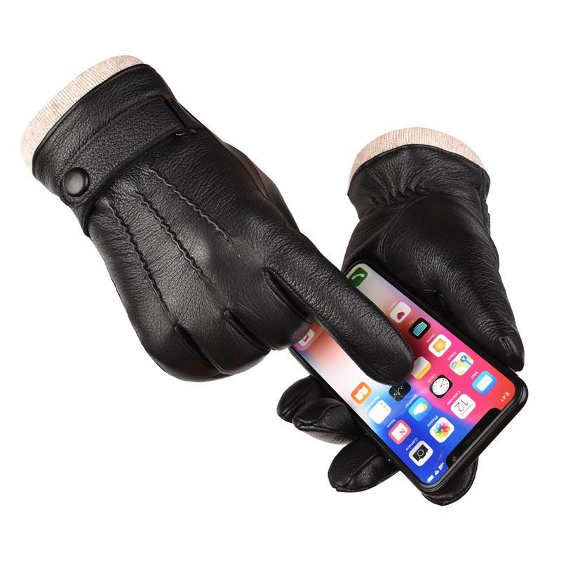 Mens Winter Sheepskin Gloves Touchscreen Warm Thick Fleece Lined Waterproof Windproof Driving Cycling Outdoor