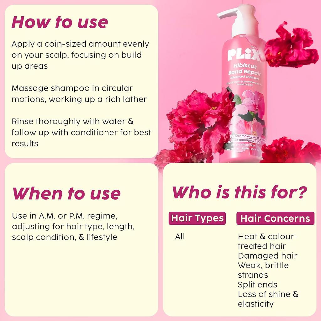 Plix Hibiscus Bond Repair Advanced Shampoo ,200ml Each (Pack of 2)