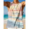 Summer Round Neck 3D Palm Leaf Printed Top Fashionable Casual Hawaiian Beach Sleeveless Vest Men's T-shirts