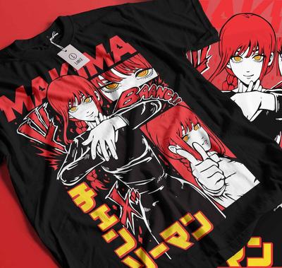 Футболка Chainsaw Man Макима Почита,Аниме Все размеры Черный,человек-бензопила Пауэр 430