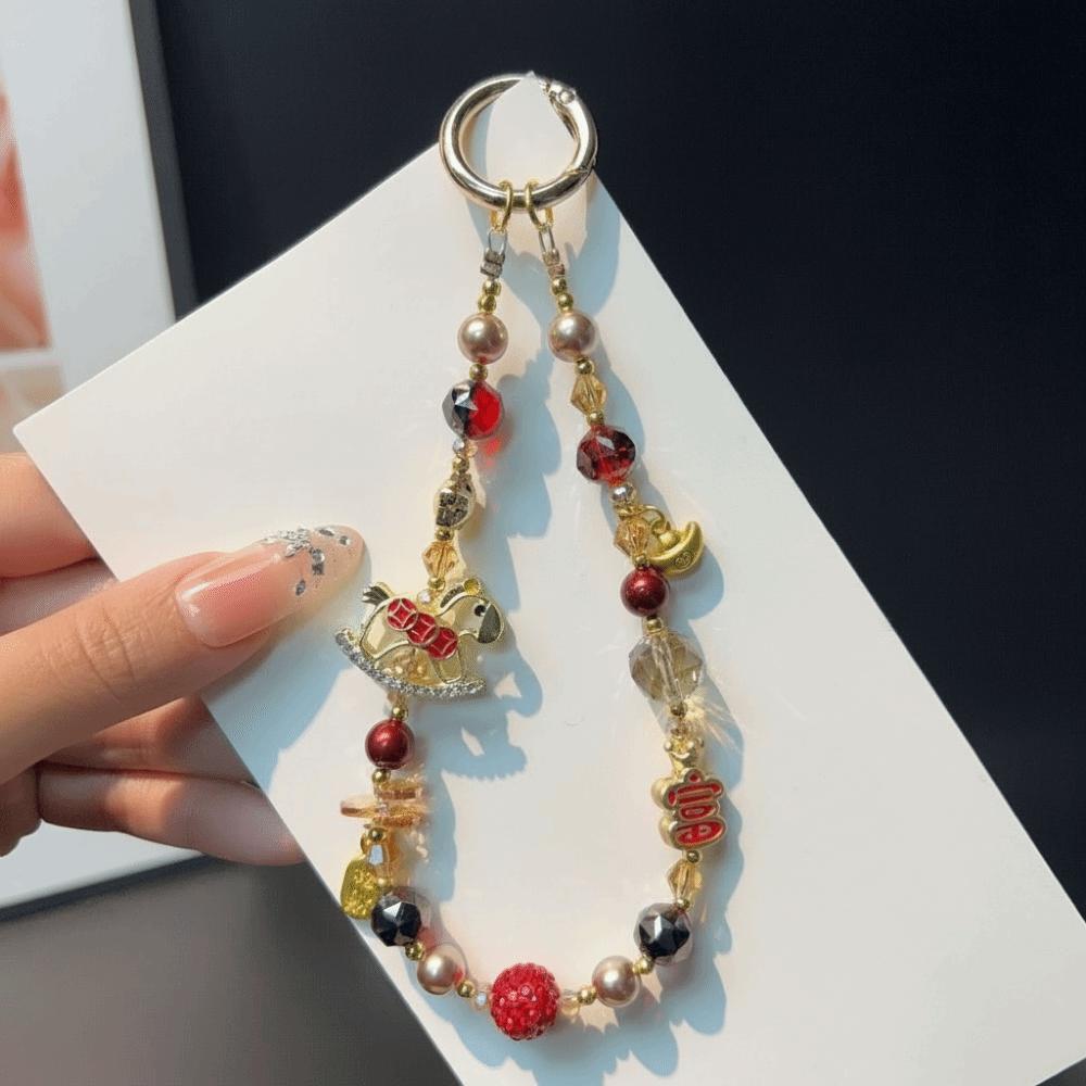 Beaded Pendant Zodiac Horse Keychain Cartoon Horse Key Ring Women's Bag Charm Decoration