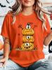Stacked Funny Pumpkin Spider Womens Crew Neck Short Sleeve T Shirt Cute Cartoon Halloween Graphic Tees For Ladies Daily Wear