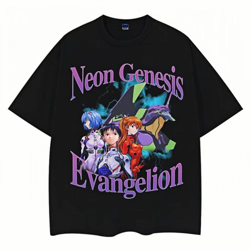Неон Genesis Evangelion EVA Винтажная Аниме Футболка Унисекс Городской Графический Оверсайз Удобная Основа для Фанатов Аниме Одежда для Фанатов