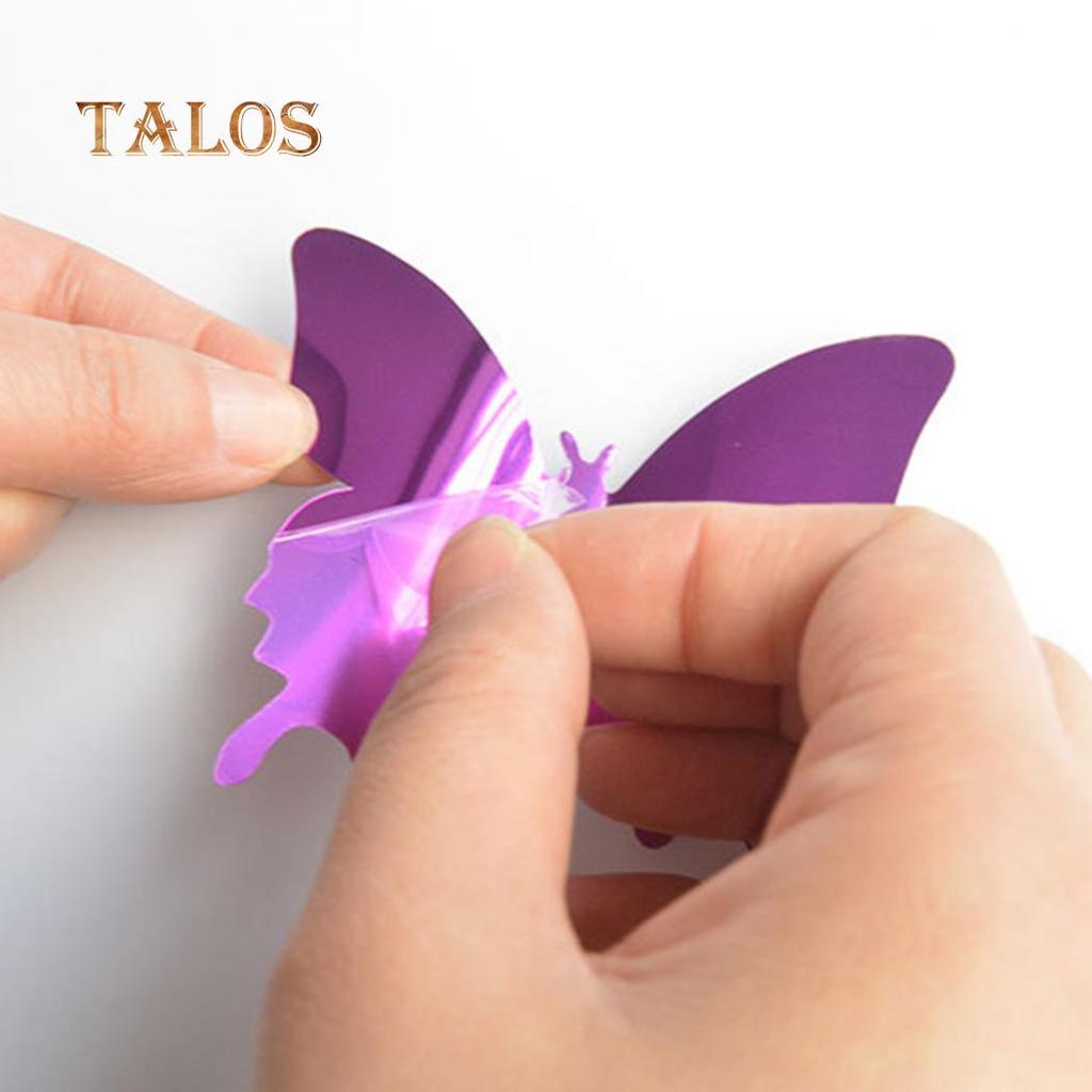 Talos 12Pcs/Set Mirror PVC Butterfly 3D Single Layer Wall Art Sticker Removable Home Decor