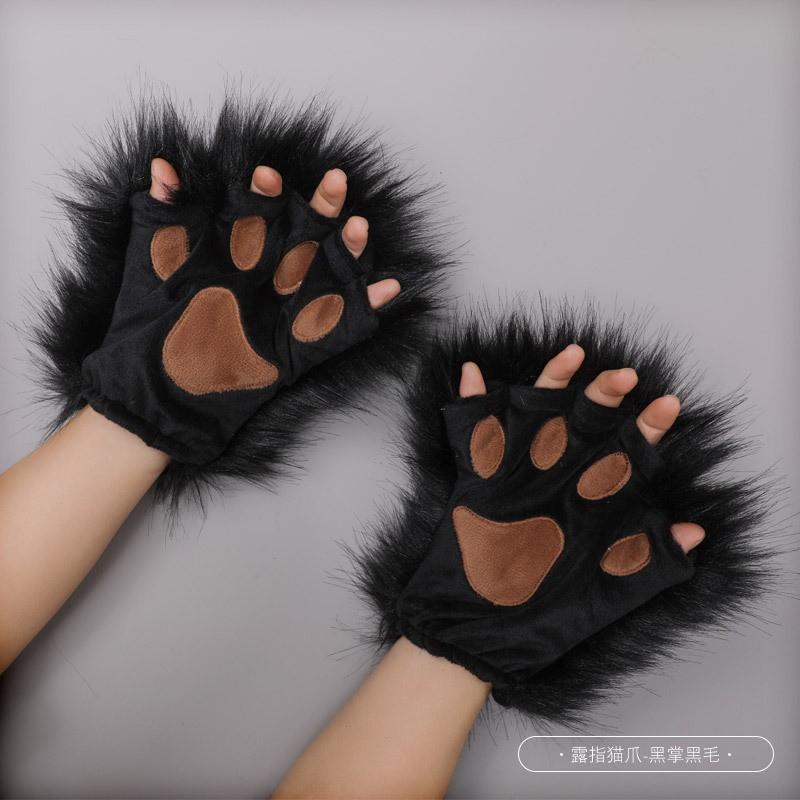 Plush Cat Ears Headband With Matching Tail Fingerless Paw Gloves Cosplay Set Anime Convention