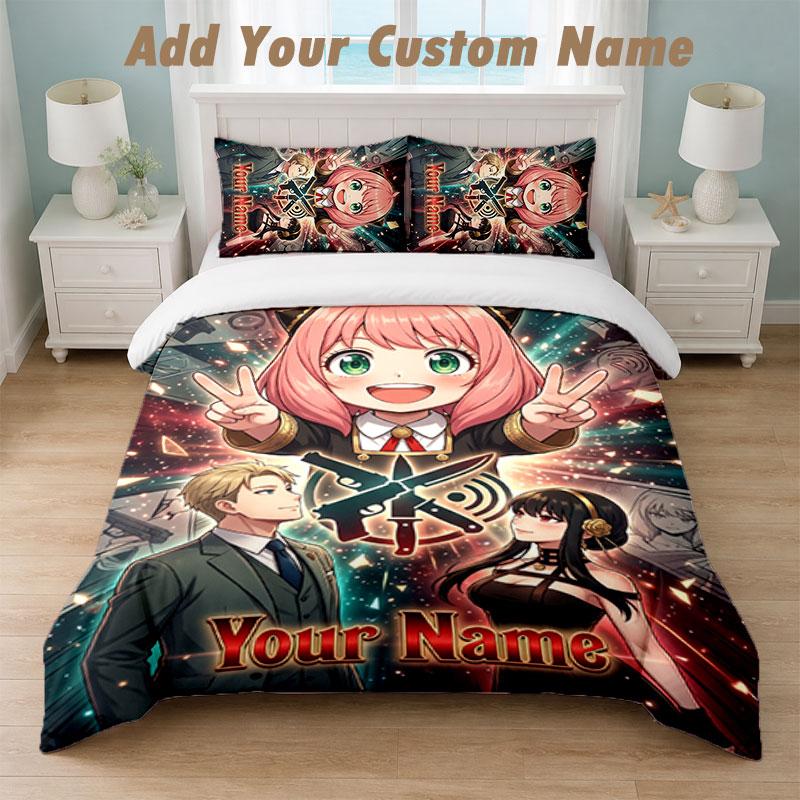 Bedding Set 1 Duvet Cover 2 Pillowcases Spy × Family Print Soft Bed Linen Bedroom Decor