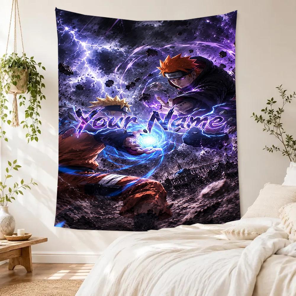 Naruto Character Customize Your Name Tapestry Customizable Wall Tapestry Vibrant Fade-Resistant Print Perfect for Picnics All-Season Use