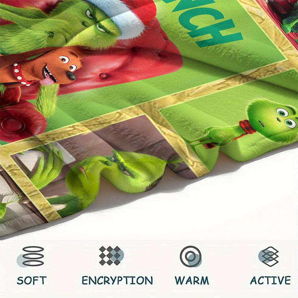 Christmas Grinch Cartoon printing Flannel Blanket Bedroom Sofa Camping Warm blanket Gifts for family and friends-MJ013