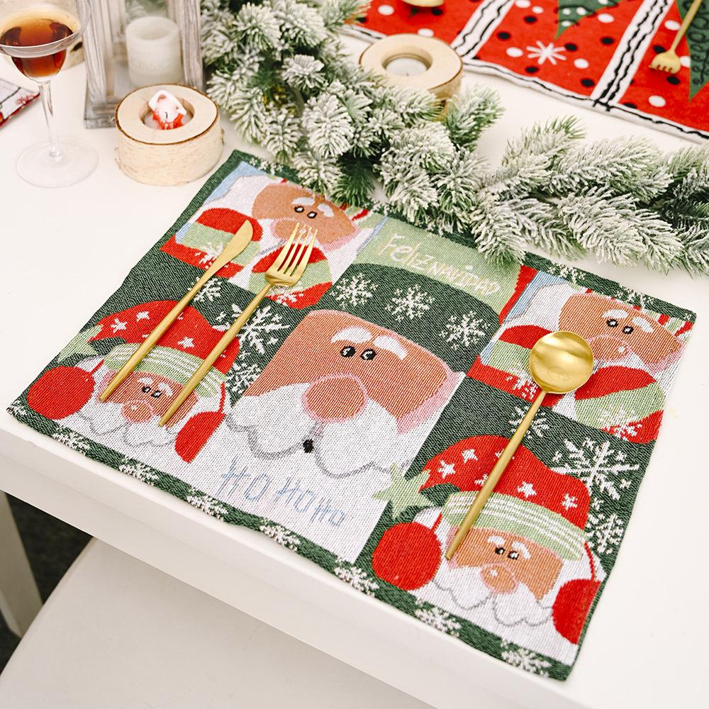 WTEMPO 4pcs/set New Christmas Home Decor Items Thanksgiving Knitted Fabric Placemat Table Mat Tablecloth Old Man Small Tree Printed Placemat