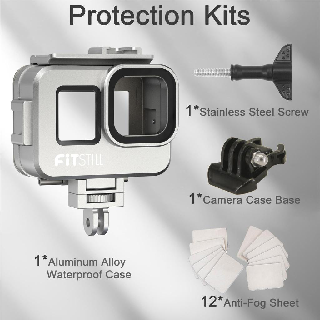 FitStill Waterproof Aluminum Alloy Case for Go Pro Hero13 for Go Pro Hero Black Action Camera Accessories 80M/263FT /Hero12 /Hero11 /Hero10 /Hero9