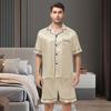 Yousheng 2Pcs/Set Men Pajamas Set Lapel Short Sleeve Single Breasted Tops Elastic Waist Shorts Set Solid Color Satin Sleepwear