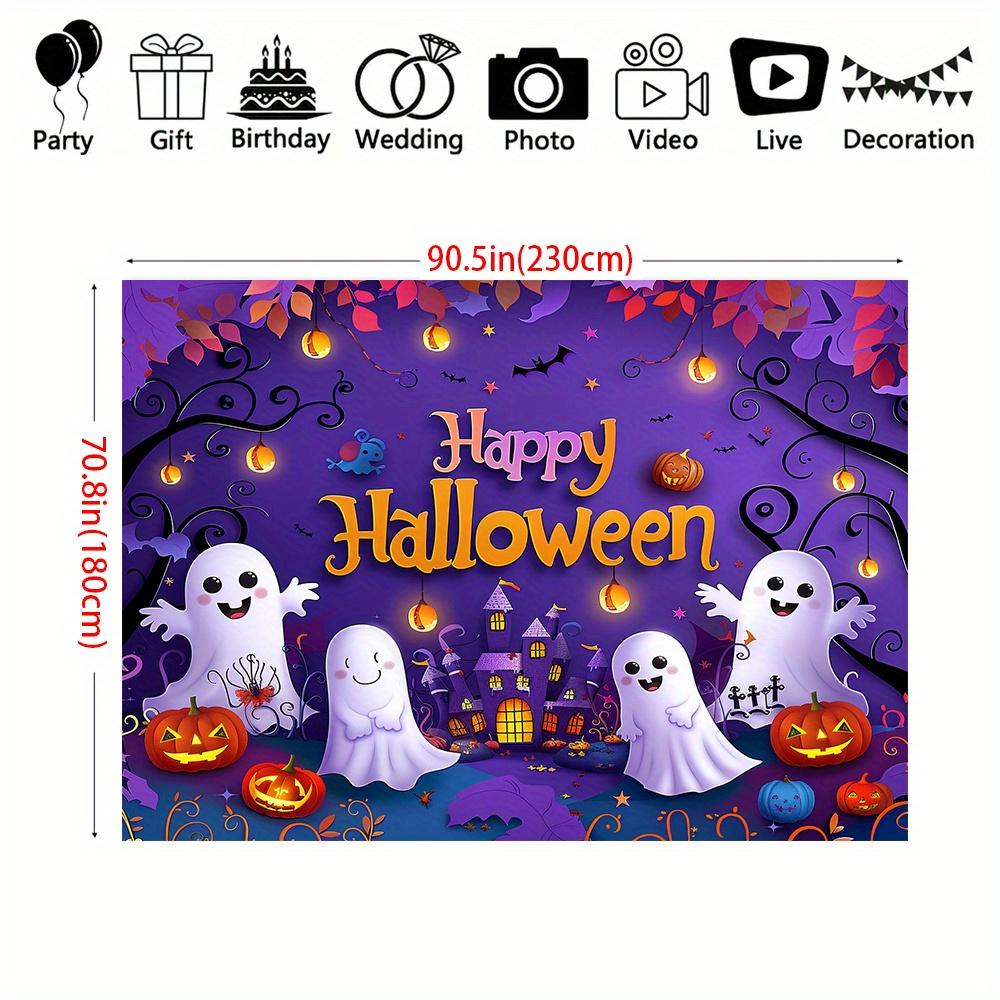 Halloween party banner 1 piece - Durable polyester background with ghosts, pumpkins and bats - multi-functional decoration