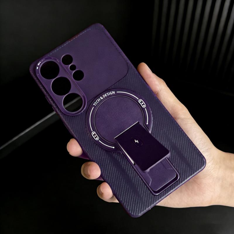 Carbon Fiber Magnetic Bracket Phone Case for Samsung S26 Ultra S25 Edge S24 FE S23 S22 Plus A35 A36 A52 A54 A16 A15 A14 A07 A06