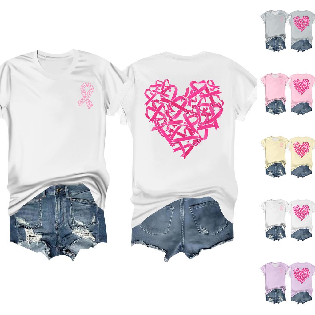 Women's Breast Ribbon Printed Casual Short Sleeve