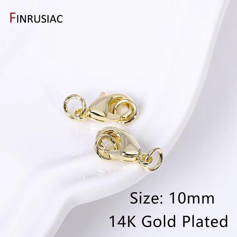 10/12mm Lobster Clasp Claw Clasps 14k/18k Gold Plated Brass Lobster Clasps With 4mm Closed Rings For DIY Jewelry Making Supplies