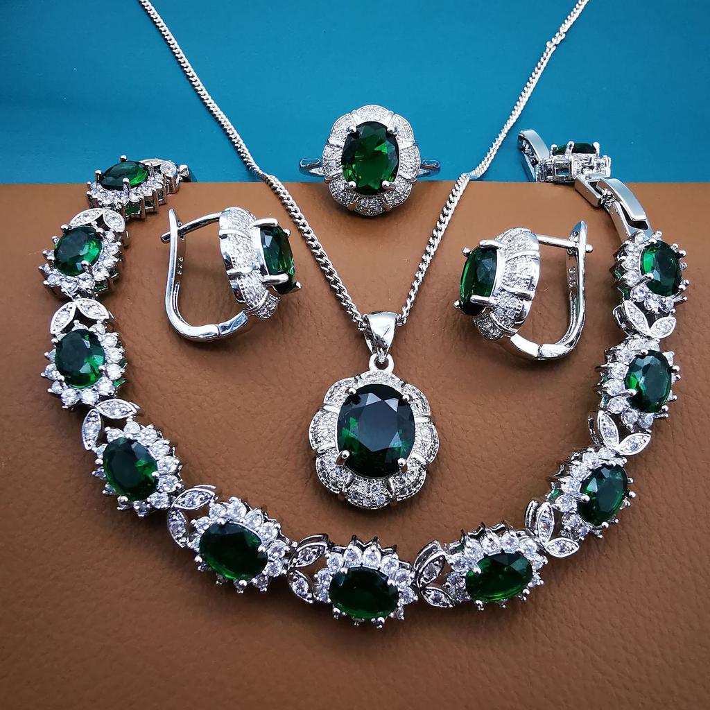 Высококачественный циркон Изысканные ювелирные изделия Аксессуары для красоты Серебро 925 пробы Женское колье и серьги Подвеска Браслет Кольцо Наборы