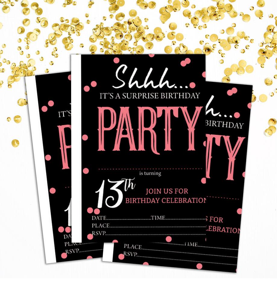 Darling Souvenir Black Birthday Invitation Card Printable Elegant Fill or Write In Blank Party приглашает 28 шт. 5x7