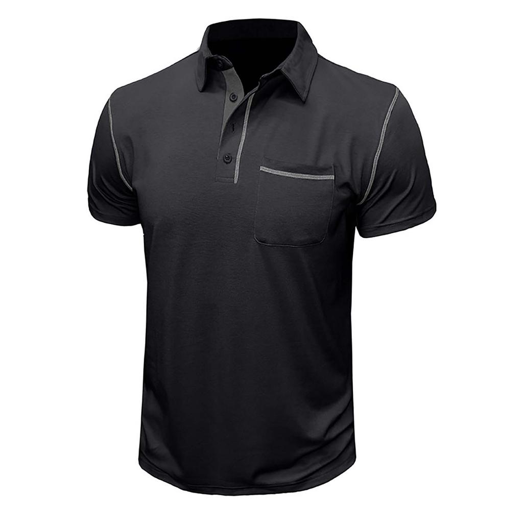 Summer European And American Men's Short Sleeved Men's Lapel T-shirt Color Blocking Top