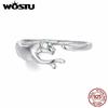WOSTU S925 Silver Panther Leopard Ring for Women Elegant Big Cat Animal Adjustable Rings With Green Crystal Eyes Statement Gift