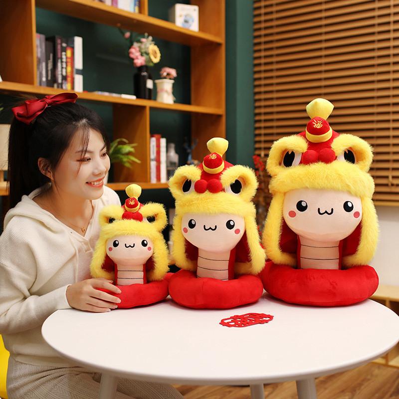Chinese Year New Mascot Snake Plush Toy Wear Hat Stuffed Doll Room Gift Decor