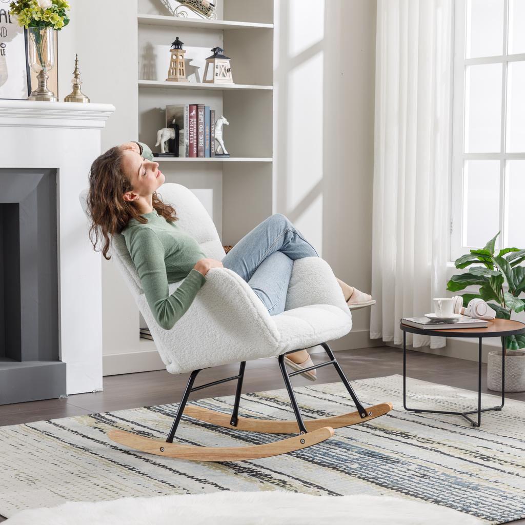 Comfortable Rocking Chair Accent Chair High Backrest Armchair Upholstered Glider Rocker for Living Room