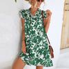 Милые платья с рюшами, лето 2023, повседневное короткое платье с v-образным вырезом и свободной талией, цветочным принтом, женское весеннее элегантное платье 25559